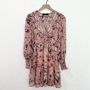 O.P.T Lurex Pink Floral Mini Dress Bohemian Lined Size Small